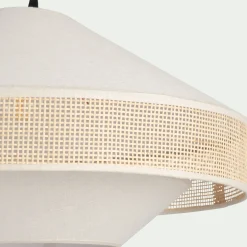 Abat-jour en lin et cannage D50cm - blanc