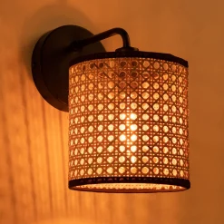 Applique électrifiée en rotin - naturel D15cm