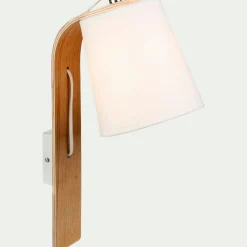 Applique murale en bois et abat-jour coton - H40cm