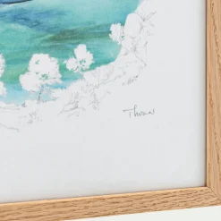 Aquarelle encadrée crique 38x53cm - bleu