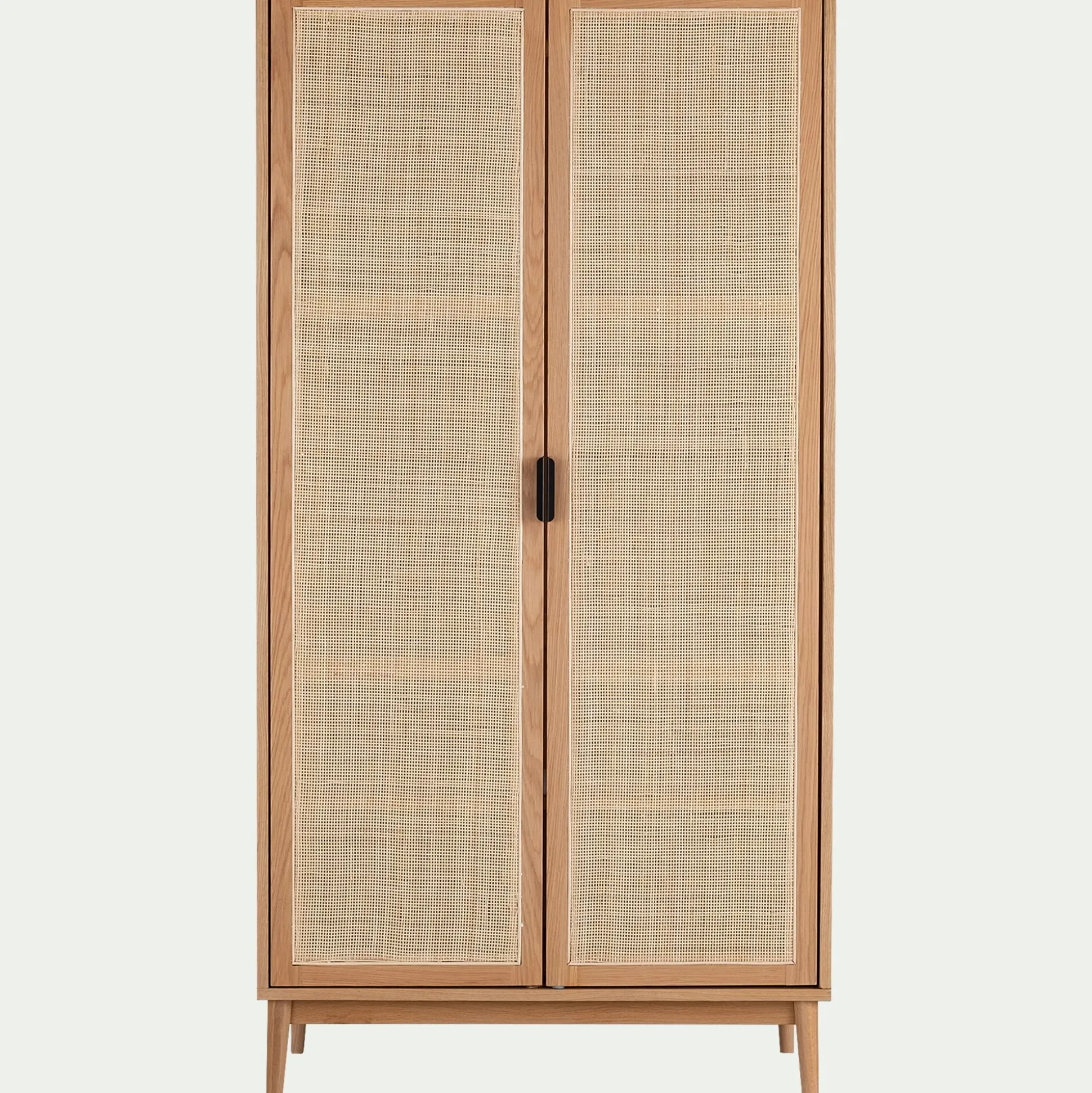 Armoire 2 portes battantes en bois et cannage H180cm - bois clair