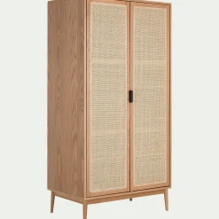 Armoire 2 portes battantes en bois et cannage H180cm - bois clair