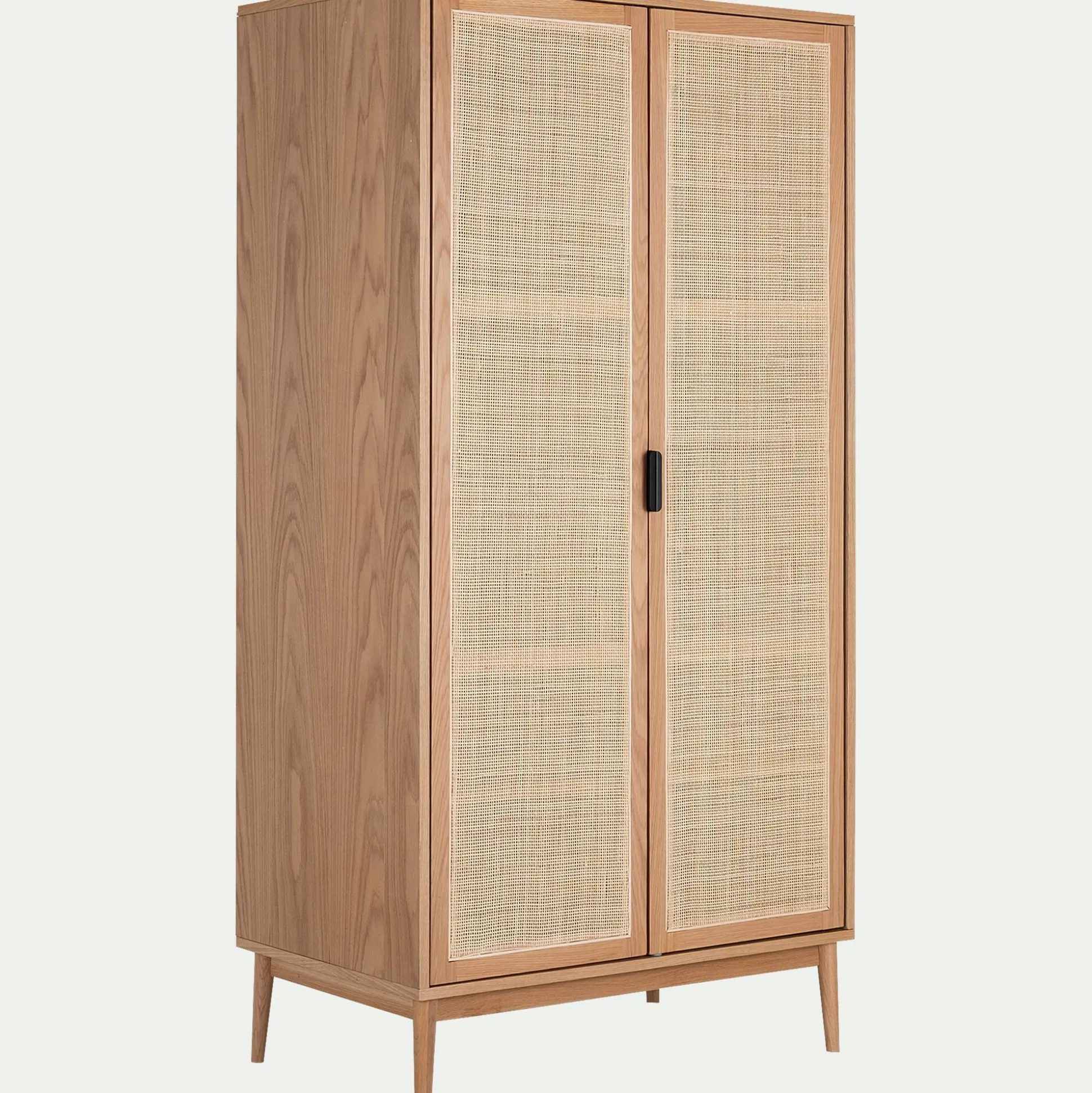 Armoire 2 portes battantes en bois et cannage H180cm - bois clair