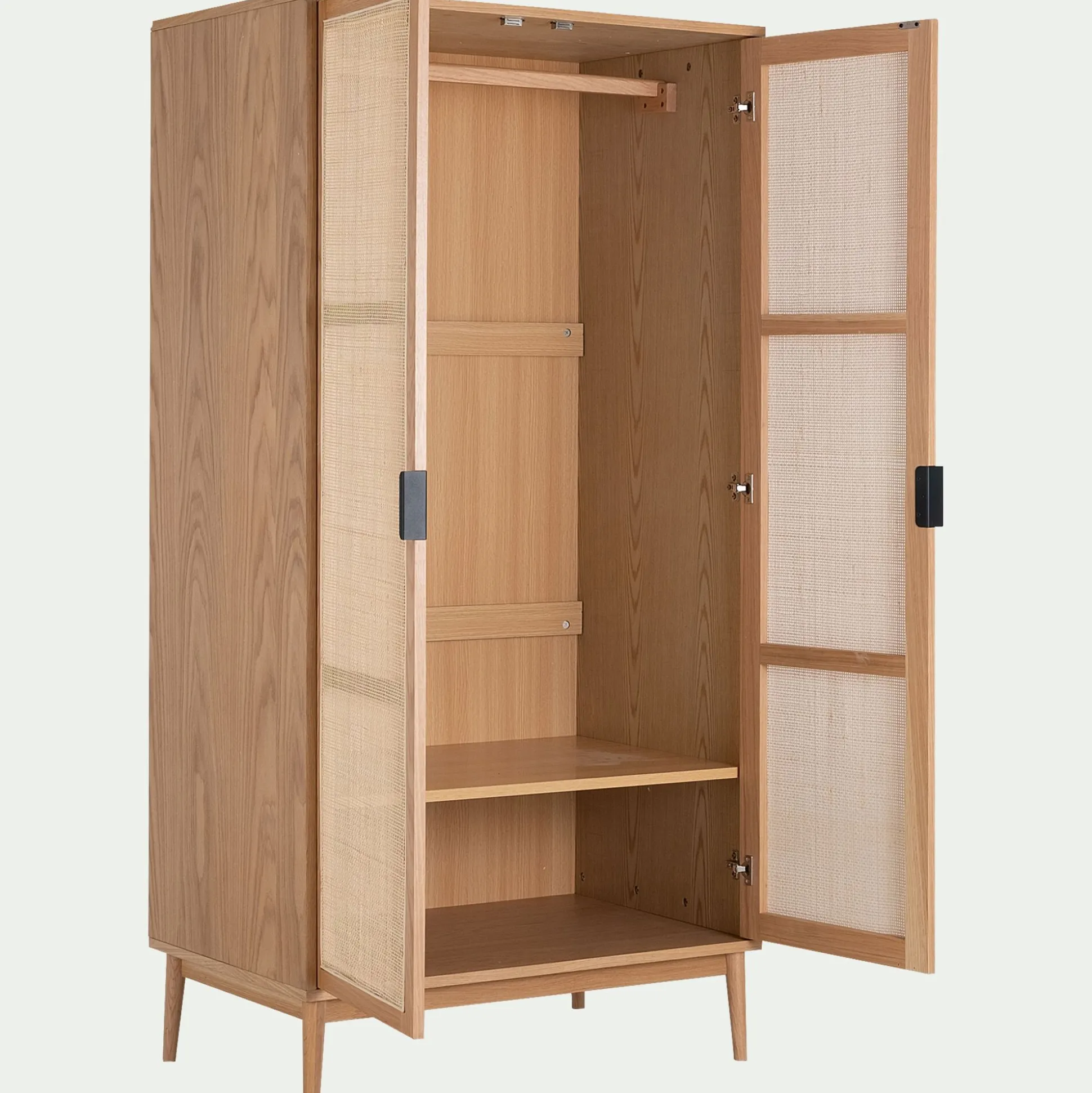 Armoire 2 portes battantes en bois et cannage H180cm - bois clair