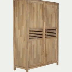 Armoire 2 portes coulissantes en acacia massif H203cm - bois clair
