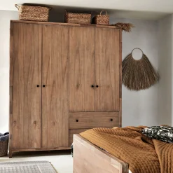 Armoire 4 portes et 2 tiroirs en acacia massif l190xh220cm - bois clair