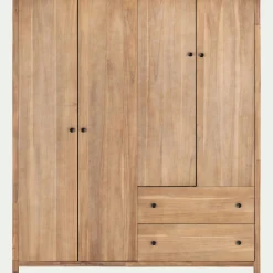 Armoire 4 portes et 2 tiroirs en acacia massif l190xh220cm - bois clair