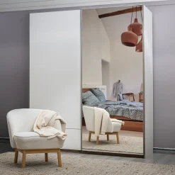 Armoire dressing avec 2 portes coulissantes en bois effet chêne H235cm - blanc