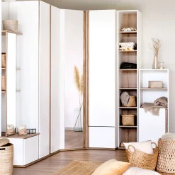 Armoire dressing d'angle avec 1 porte en bois effet chêne - blanc H235xL96cm