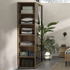 Armoire ouverte avec miroir H210cm - bois clair
