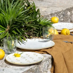 Assiette à dessert à motif floral vert en faïence D22cm - blanc