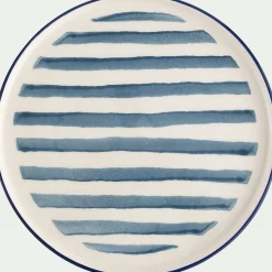 Assiette à dessert en céramique D20cm à rayures - blanc