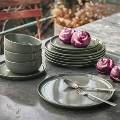 Assiette à dessert en faïence D22,3cm - vert cèdre