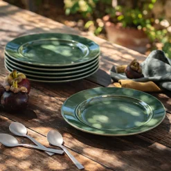 Assiette à dessert en grès D24cm - vert avocado
