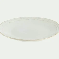 Assiette à dessert en grès avec liseré beige D23cm - blanc ventoux