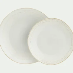 Assiette à dessert en grès avec liseré beige D23cm - blanc ventoux