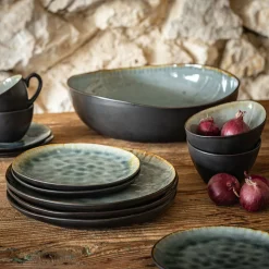 Assiette à dessert en grès émail réactif D20cm - gris