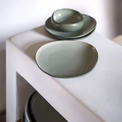 Assiette à dessert en grès D21cm - vert olivier