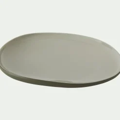 Assiette à dessert en grès D21cm - vert olivier