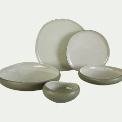 Assiette à dessert en grès D21cm - vert olivier