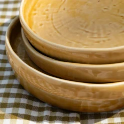 Assiette à dessert en grès D18,5cm - jaune argan