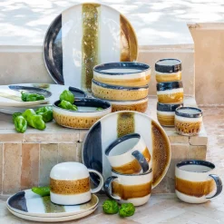 Assiette à dessert en grès peint D22,5cm - marron