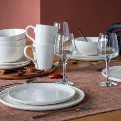 Assiette à dessert en porcelaine avec liseré perlé D21,60cm - blanc ventoux