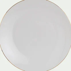 Assiette à dessert en porcelaine avec liseré doré D19cm - blanc