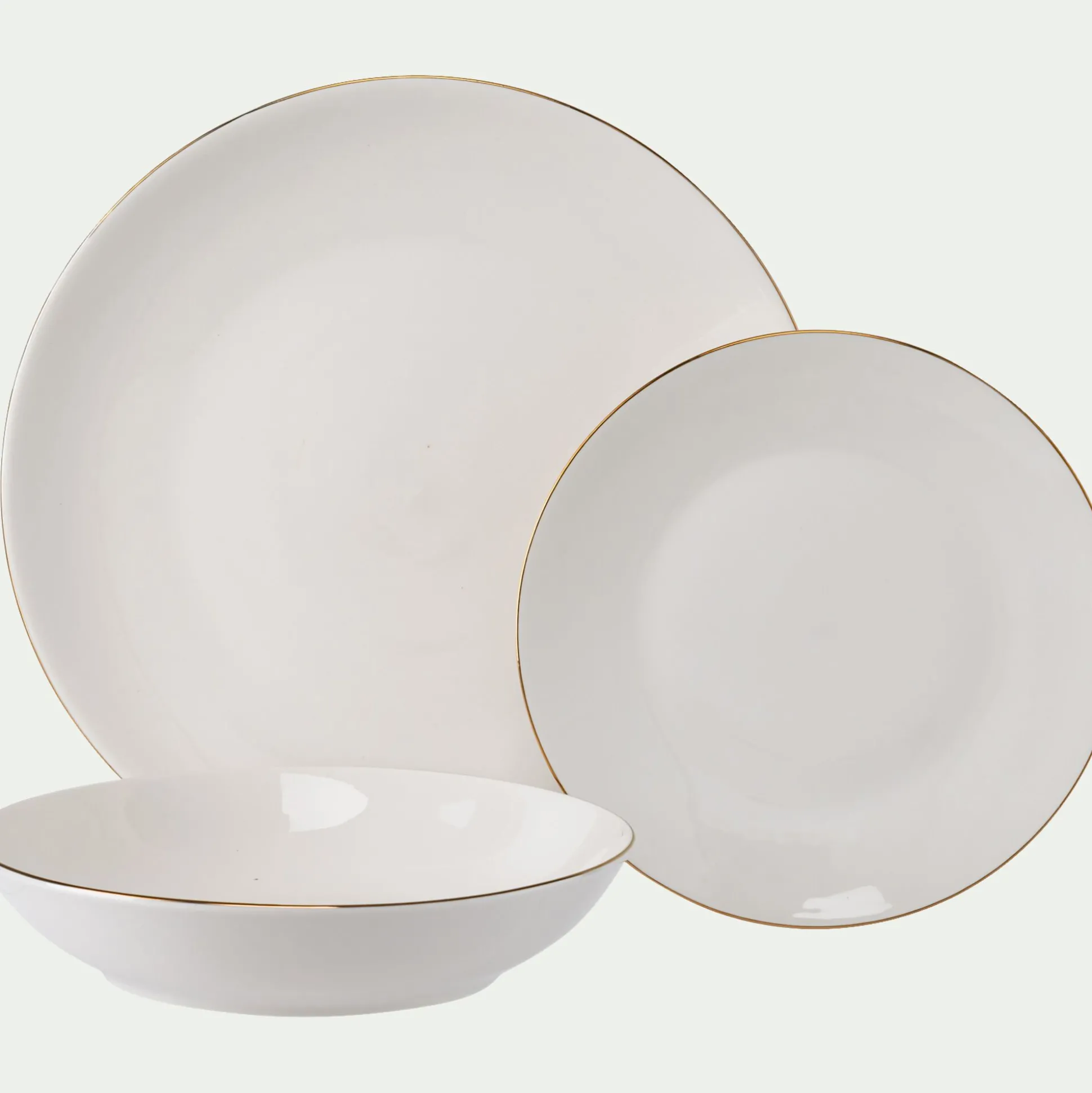 Assiette à dessert en porcelaine avec liseré doré D19cm - blanc