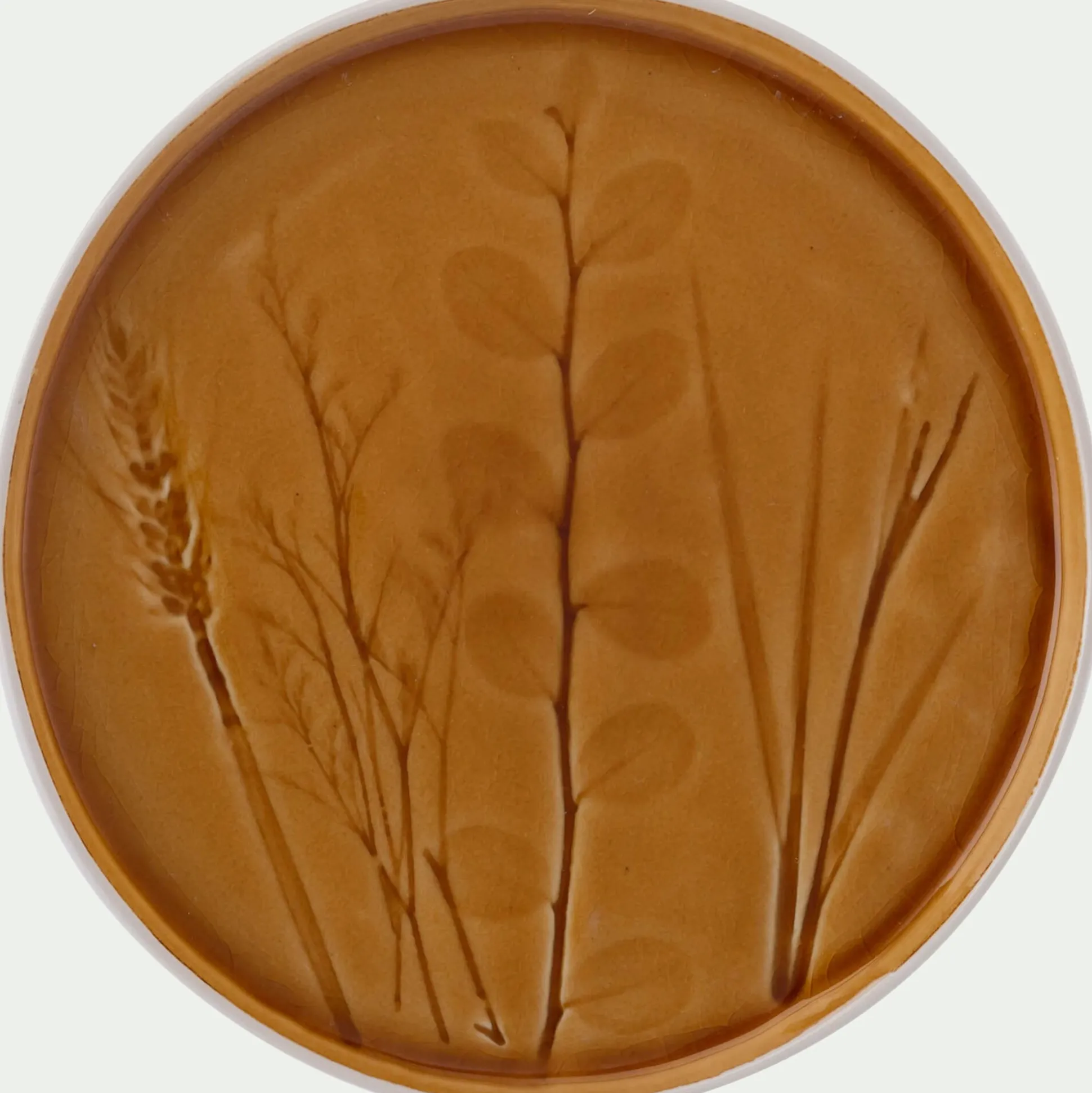 Assiette à dessert impressions végétales en grès D20cm - jaune argan