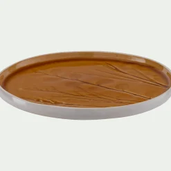 Assiette à dessert impressions végétales en grès D20cm - jaune argan