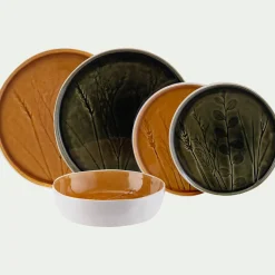 Assiette à dessert impressions végétales en grès D20cm - jaune argan