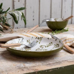 Assiette à dessert motif végétal en porcelaine D20cm - vert