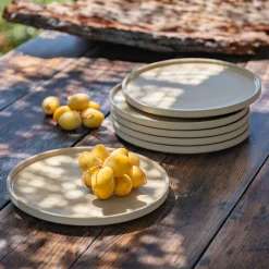 Assiette à dessert mouchetée en grès D20cm - beige