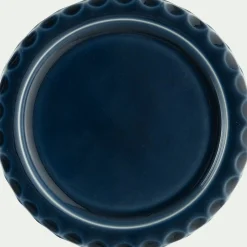 Assiette à dessert ondulée en grès D21cm - bleu
