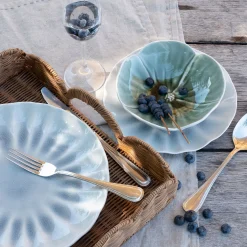 Assiette à dessert ondulée en grès D21cm - bleu