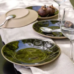 Assiette à dessert organique en grès D21cm - vert cèdre