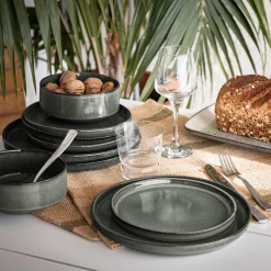 Assiette creuse en grès émail réactif D15,5cm - vert