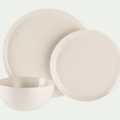 Assiette plate avec liseré perlé en porcelaine D27,60cm - blanc ventoux