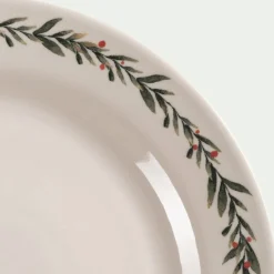 Assiette plate avec motif houx en grès D28cm - blanc