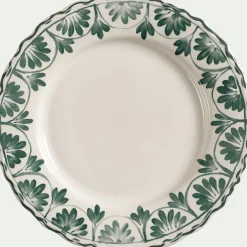 Assiette plate en grès à motif floral vert D28cm - blanc