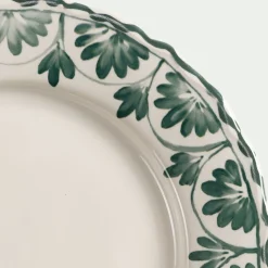 Assiette plate en grès à motif floral vert D28cm - blanc