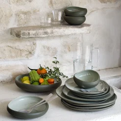 Assiette plate en grès D27cm - vert olivier