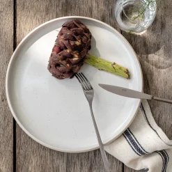 Assiette plate en grès moucheté D26,5cm - blanc