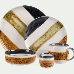 Assiette plate en grès peint D27cm - marron