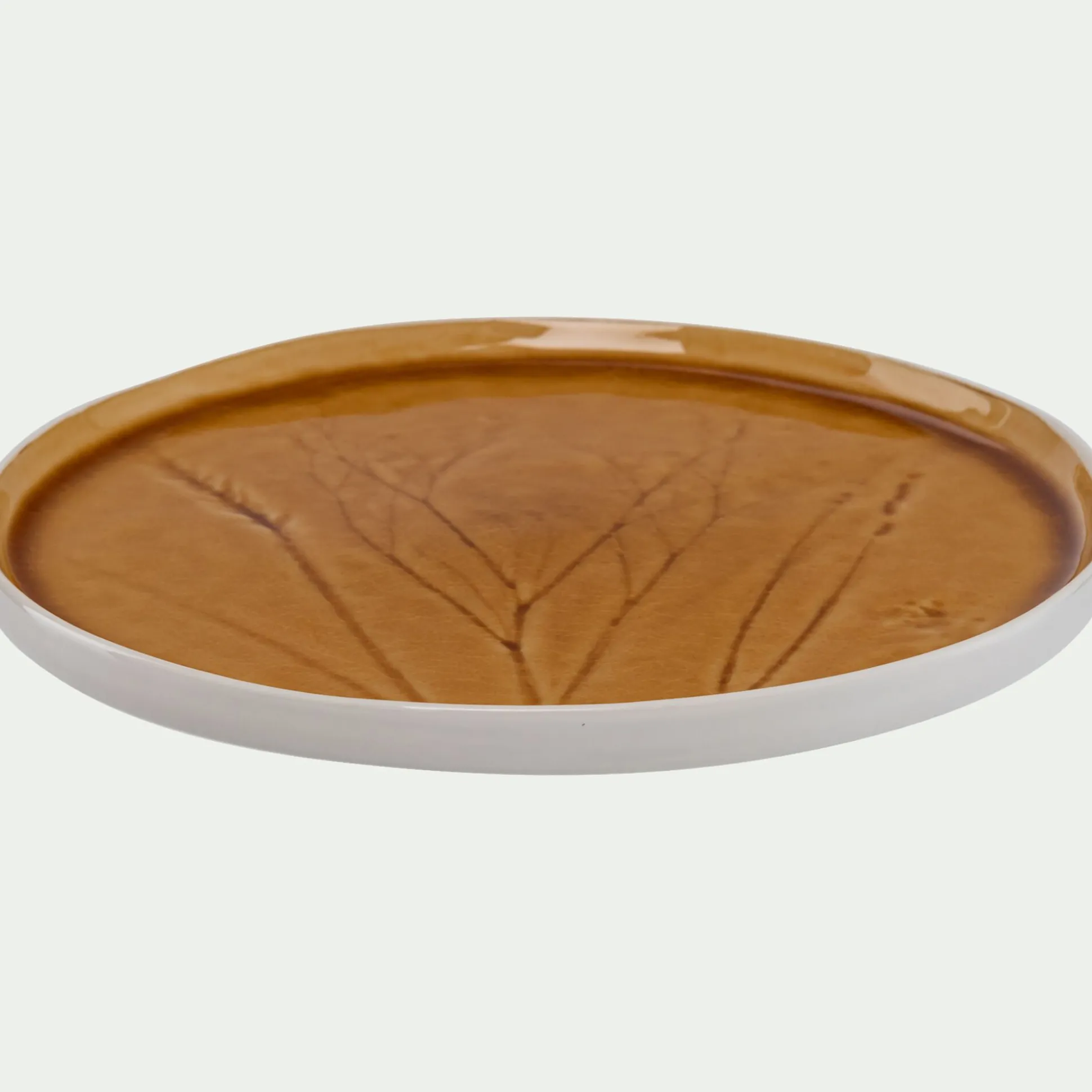 Assiette plate impressions végétales en grès D26cm - jaune argan