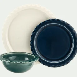 Assiette plate ondulée en grès D27,5cm - blanc ventoux