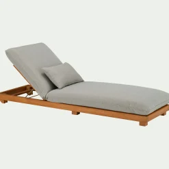 Bain de soleil en eucalyptus avec matelas - gris