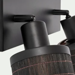 Barre de 2 spots électrifiés en acier et rotin - noir