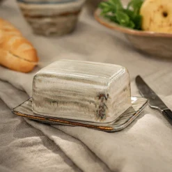 Beurrier en grès réactif 9,5x12,5cm - gris